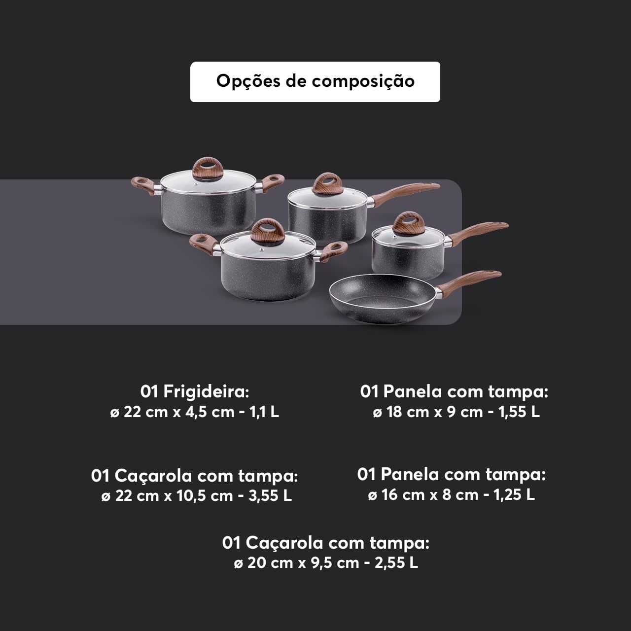 Composição do jogo Brinox Ceramic Life 5 peças