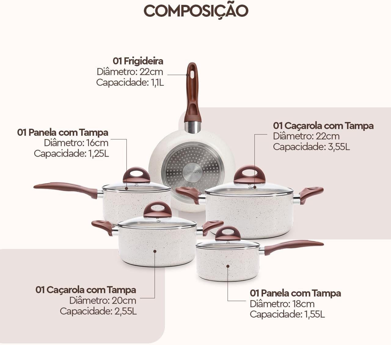 Composição do jogo Brinox Ceramic Life Vanilla 5 peças
