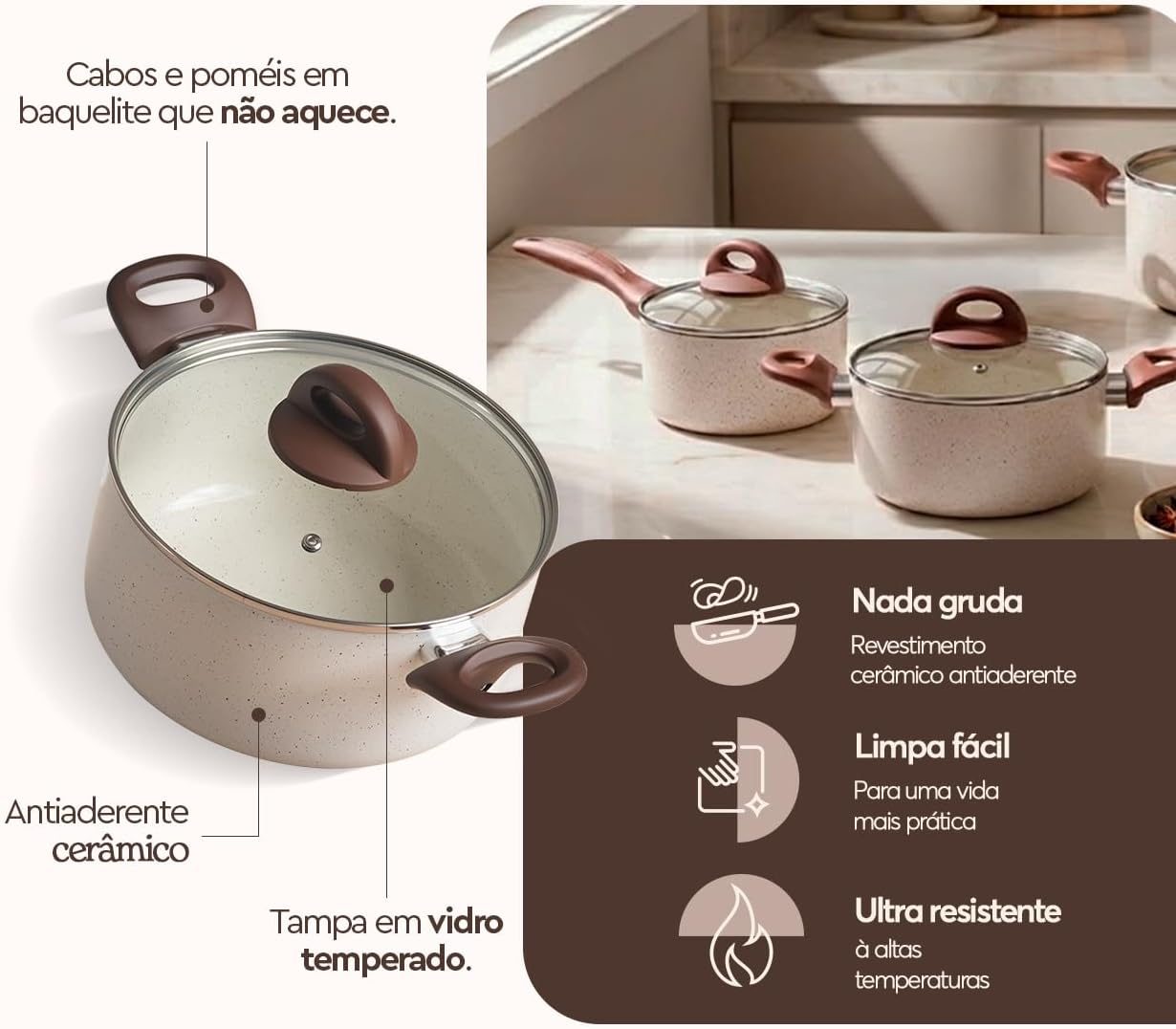 Detalhes do revestimento e tampa Brinox Ceramic Life Vanilla