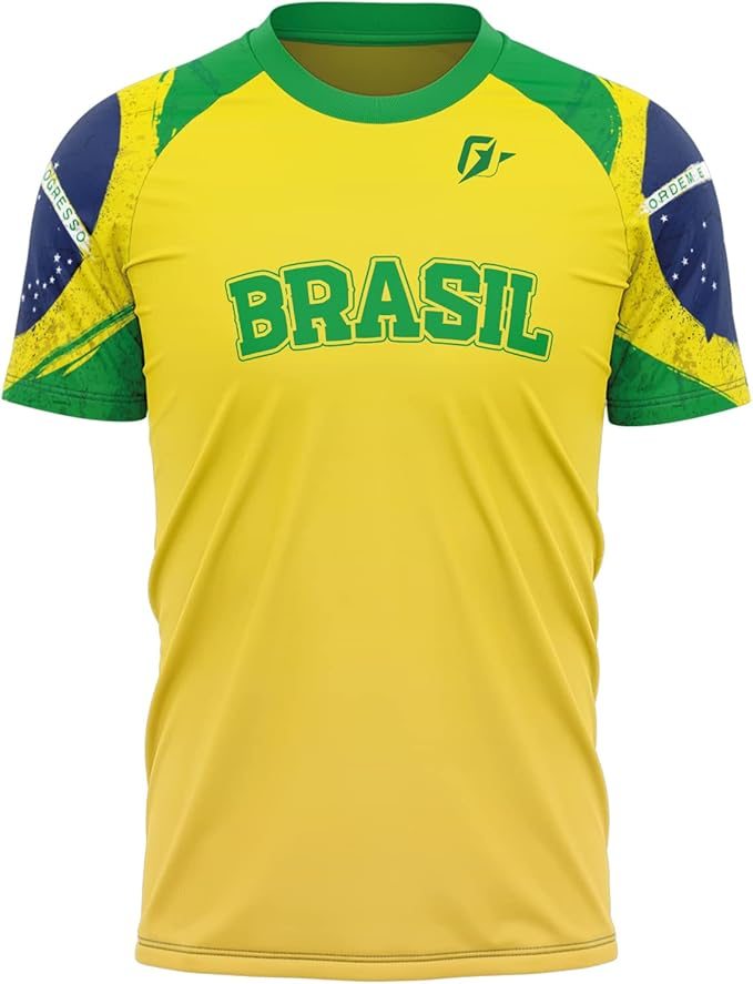 Camisa Brasil amarela com mangas estampadas