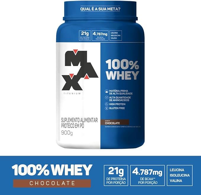 Max Titanium 100% Whey Chocolate 900g - imagem do produto