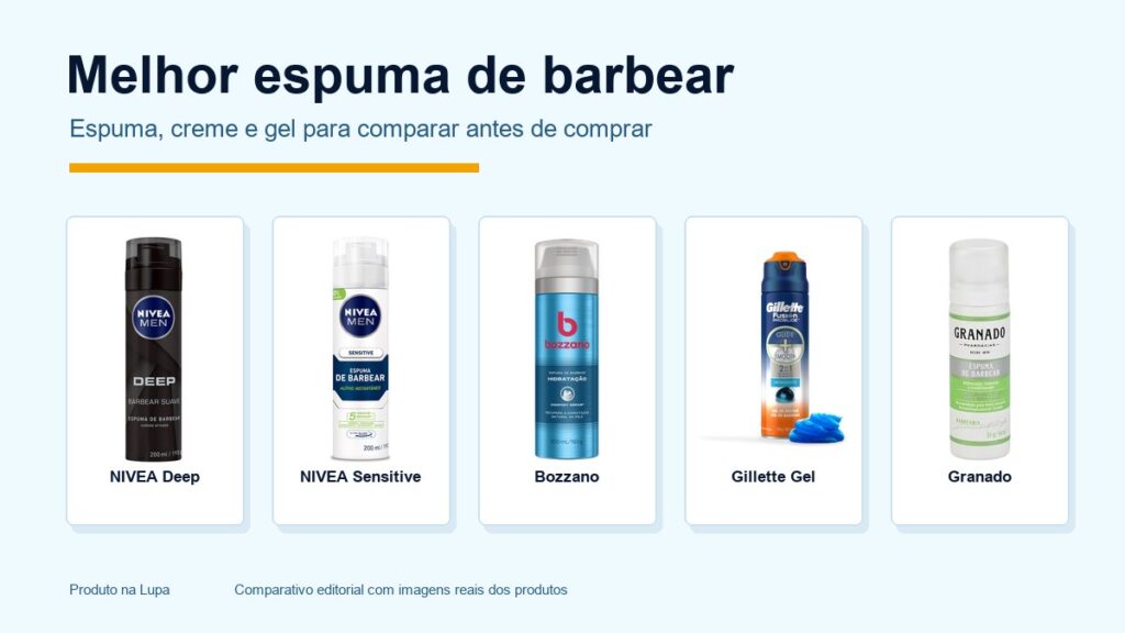 Melhor espuma de barbear com imagens reais de NIVEA, Bozzano, Gillette e Granado